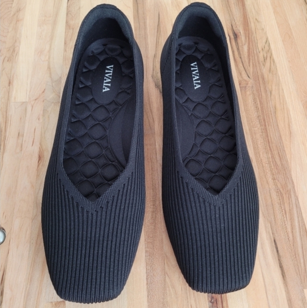 Vivaia Black Square Toe Flats, Margot, Size 7 / 37.5, Very Comfortable